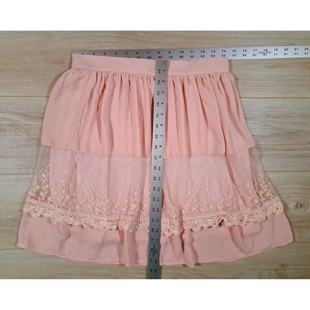 Jella Couture Pink Lace Mesh Tiered Skirt Womens Size M‎  Made in USA